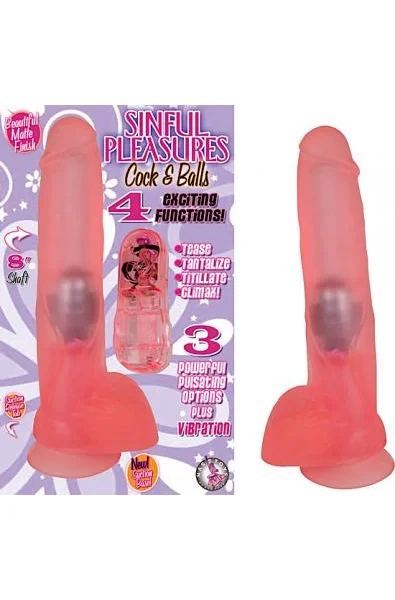Sinful Pleasures Cock And Balls Vibrating 8 Inch Pink