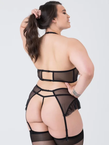 Lovehoney Plus Size Fleur Allure Black Lace Open-Cup Bra Set