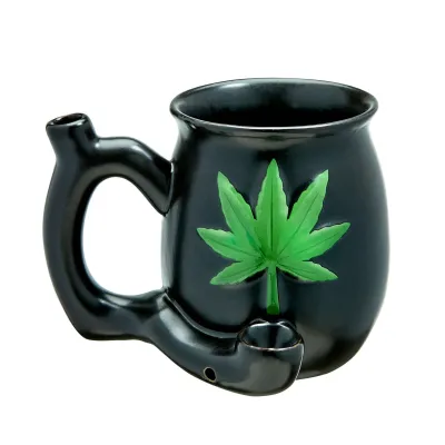 Black Matt Mug Wirh Embossed Green Leaf Roast and Toast