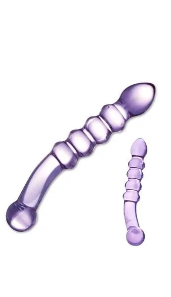 Purple Rain Ribbed Glass Dildo