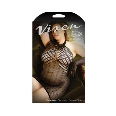 Vixen It s A Mood Geometric Halter Dress Matching Gloves Black Queen