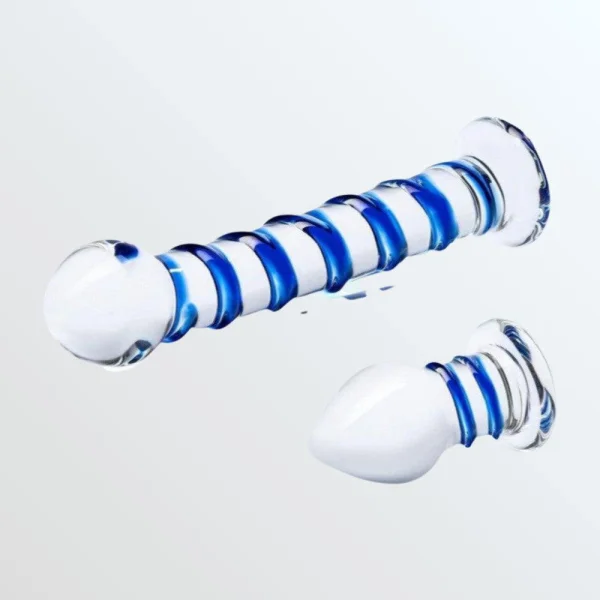 Gläs Double Penetration Swirly Galss Dildo and Butt Plug Set