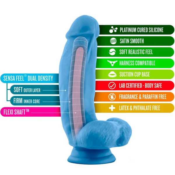 7 inch Realistic Silicone Dual Density Girthy Dildo with Suction Cup and Balls Blue — image 14 of 14
