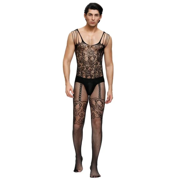 Bondara Man Black Lace Illusion Suspender Bodystocking