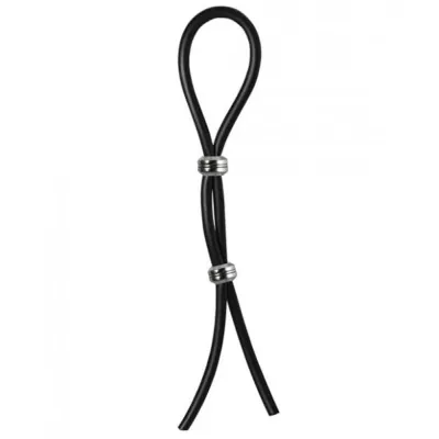 Bolo Double Lasso Ring 2 Silver Beads Silicone Black