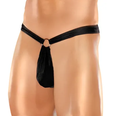 Male Power Nylon Lycra Front Ring Thong Black L XL