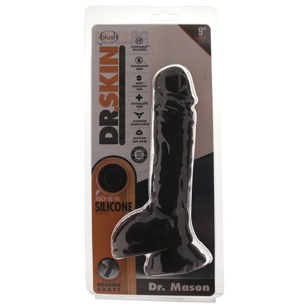Dr. Skin Dr. Mason 9" Realistic Posable Silicone Suction Cup Dildo With Balls By Blush - Chocolate