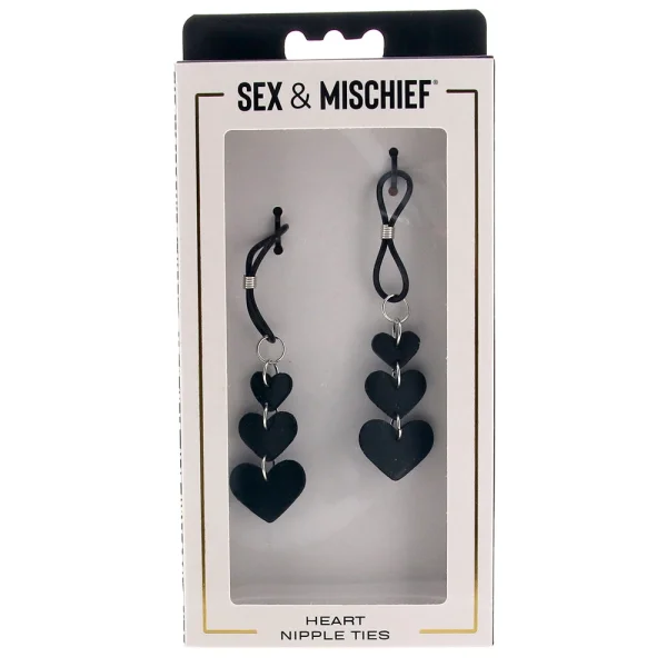 Sex & Mischief Heart Nipple Ties By Sportsheets - Black & Silver