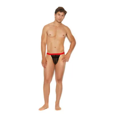 Men s Striped Mesh G String Pouch One Size Black