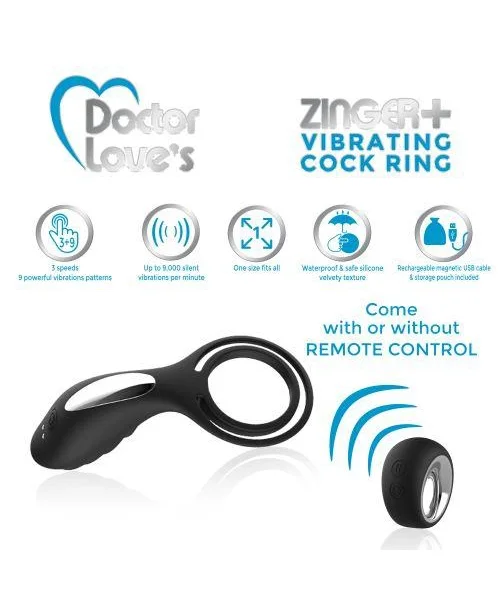 Doctor Love Zinger+ Vibrating Cock Ring Remote Black — image 7 of 8