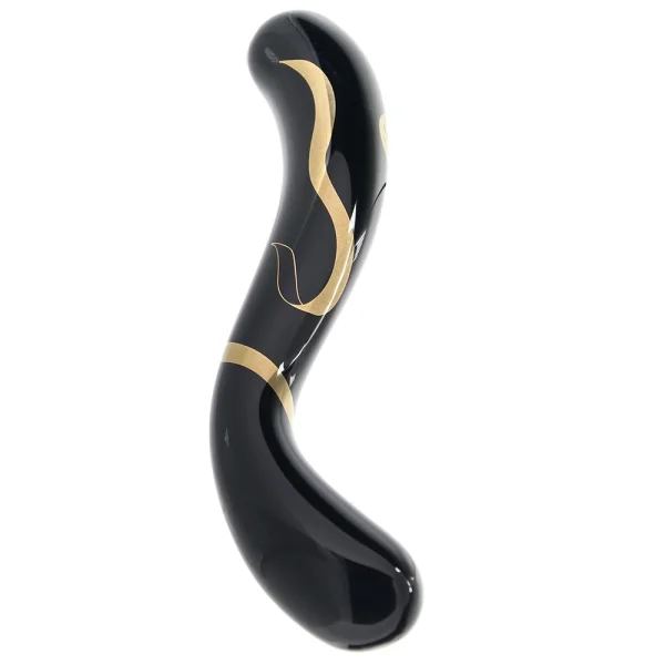 Secret Kisses Handblown Double Ended Glass Dildo 7" - Black & Gold