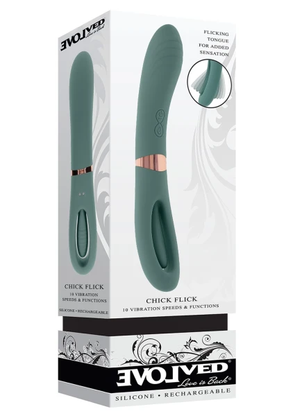 Chick Flick Waterproof Silicone Dual Ended Flickering Tongue G-Spot Vibrator By Evolved Novelties - Green