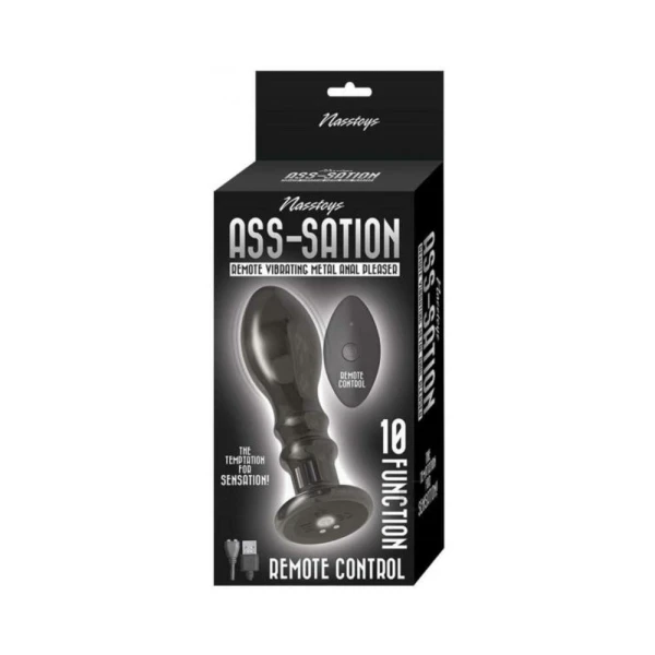 Butt Plugs: Ass-sation Remote Vibrating Metal Anal Pleaser Black