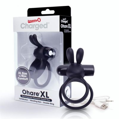 Charged Ohare XL Rechargeable Rabbit Vibe Cockring by Screaming O Black