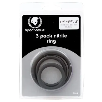 Spartacus Nitrile Cock Ring Set Black Pack of 3