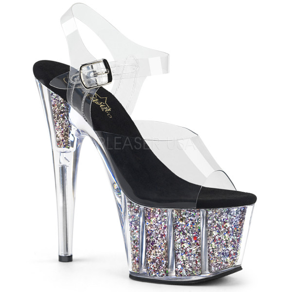 7 inches Heel, 2 3/4 inches PF Ankle Strap Sandal w/ Glitter Inserts — image 17 of 25