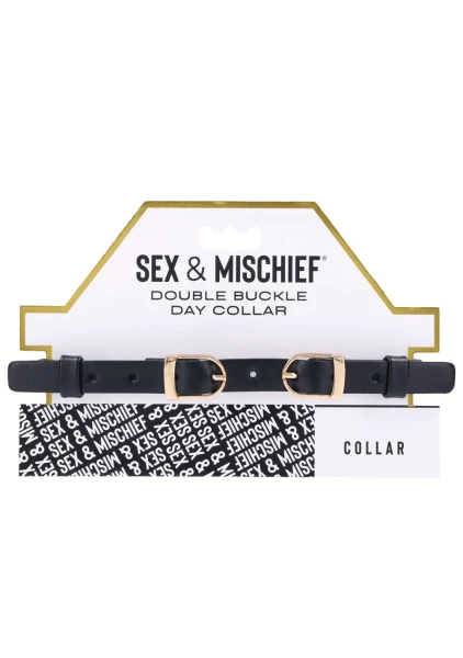 Sex & Mischief Double Buckle Day Collar By Sportsheets - Black & Gold