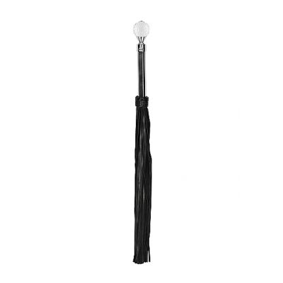 Sparkling Round metal Handle Leather Flogger Black