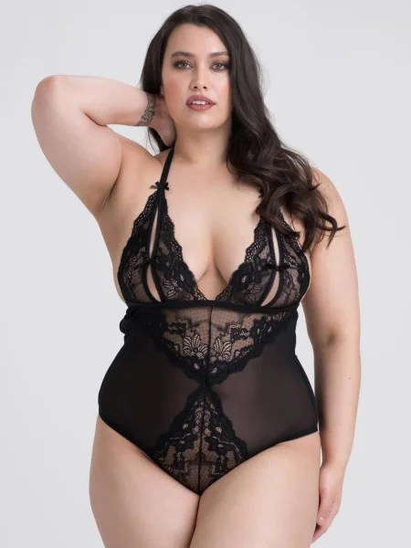 Lovehoney Plus Size Peek-a-Boo Black Lace Teddy