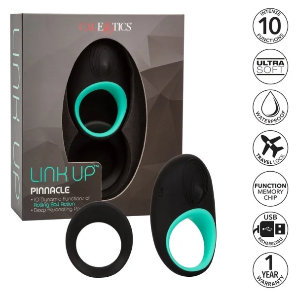 Link Up Pinnacle Silicone Rechargeable Rolling Pleasure Ball Cock Ring By CalExotics