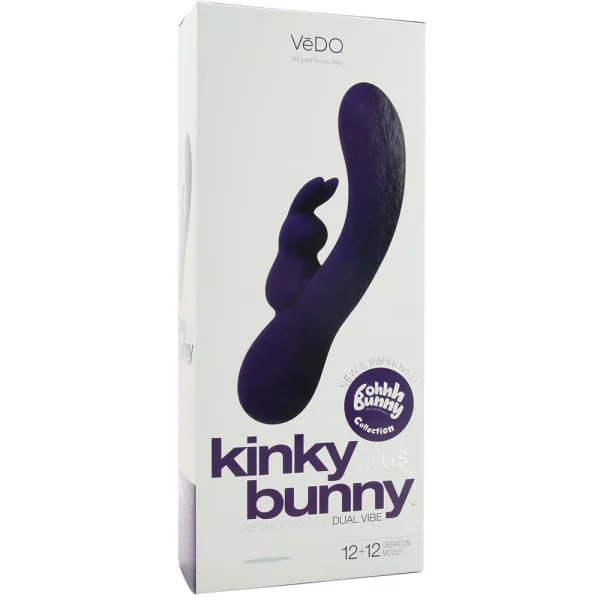 Kinky Bunny Plus 12 Function Rechargeable Silicone Rabbit Style Vibrator By VeDO - Purple