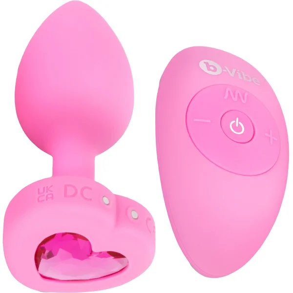 B-Vibe Vibrating Heart Plug Small/Medium - Pink Topaz