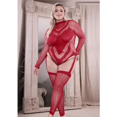 Infatuation Open Back Long Sleeve Teddy Bodystocking Queen Size