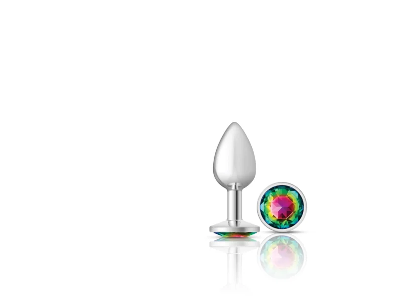 Cheeky Charms - Silver Metal Butt Plug - Round - Rainbow - Small