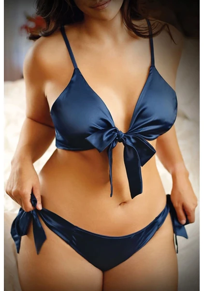 Girl U Want Satin Tie Front Top and Panty - Queen Size