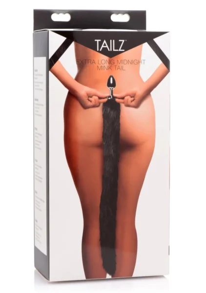 Tailz Aluminum Anal Plug With Extra Long Black Faux Mink Tail