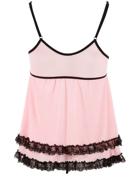Babydoll Powernet With Lace - Pink - Small