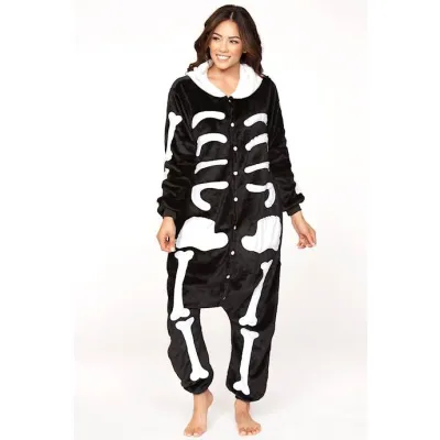 Skeleton Adult Onesie Black white Extra Large