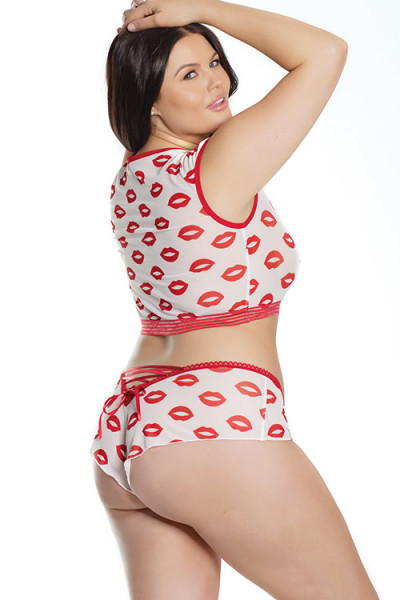 Kiss Away Lip Print Crop Top with Booty Short By Coquette