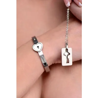Cuffed Locking Bracelet Key Necklace Tungsten Steel