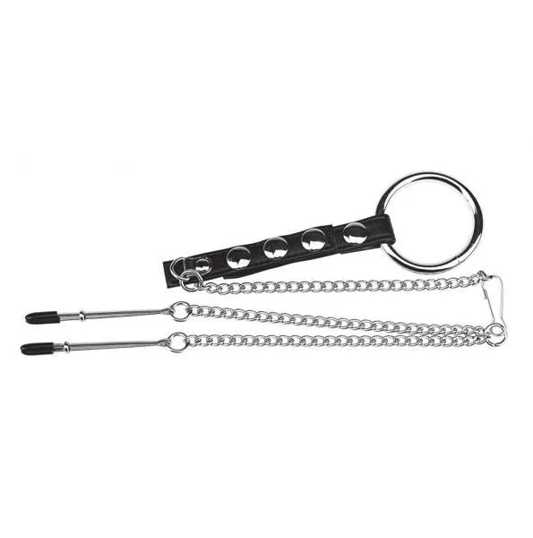 C & B Gear Cock Ring with Nipple Clamps Tweezers