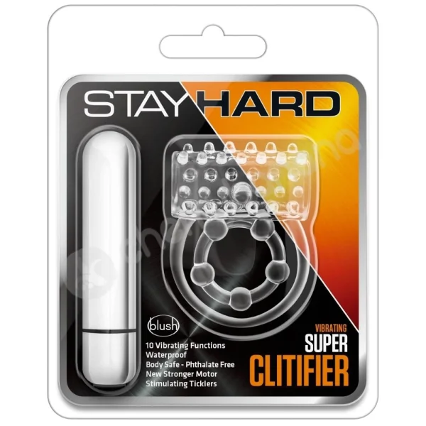 Stay Hard Vibrating Super Clitifier Clear 3 in 1 Cockring