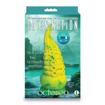 Alien Nation Octopod Silicone Rechargeable Vibrating Creature Dildo Yellow and Green