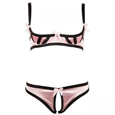 Cottelli Collection Pink Shelf Bra and Crotchless Thong