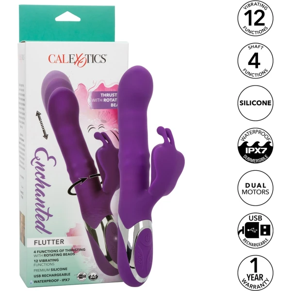 Enchanted Flutter Rechargeable Dual Stimulation Silicone Vibrator With Thrusting Tip & Rotating Beads By CalExotics
