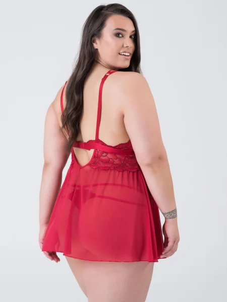 Lovehoney Plus Size Tiger Lily Red Floral Lace Babydoll Set