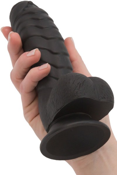BMS Ribbed 7" Black Silicone Dildo with Suction Base