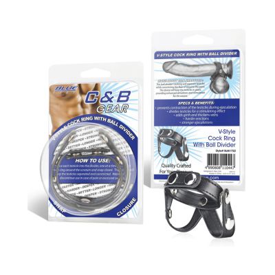 C B Gear V Style Cock Ring with Ball Divider Black