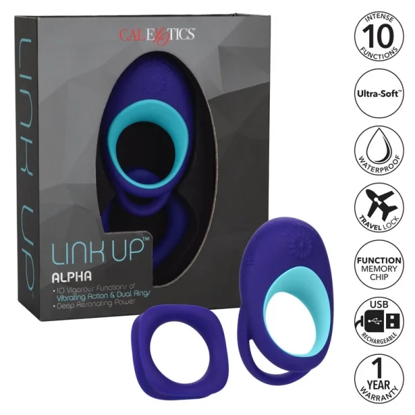 Link Up Alpha Silicone Rechargeable Vibrating Cock Ring By CalExotics