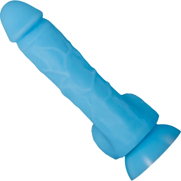 Touch And Glow 8" Glow-In-The-Dark Silicone Dildo With Balls By Evolved Novelties - Blue