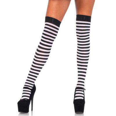 Striped Stockings Black White