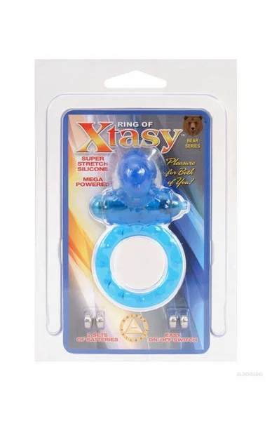 Ring Of Xtasy Bear Series Vibrating Silicone Cock Ring Blue