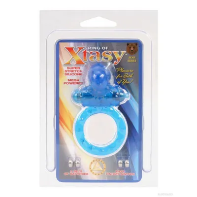 Ring Of Xtasy Bear Series Vibrating Silicone Cock Ring Blue