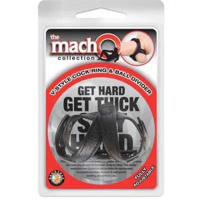 The Macho Collection v Style Cock Ring and Ball Divider Black