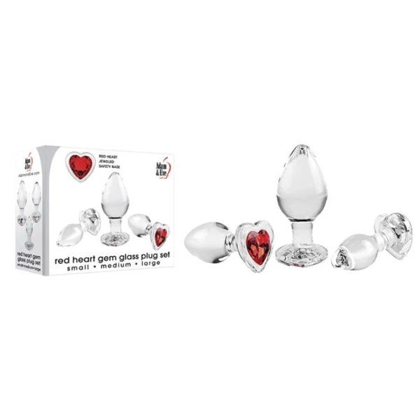 Adam & Eve Red Heart Gem Glass Plug Set
