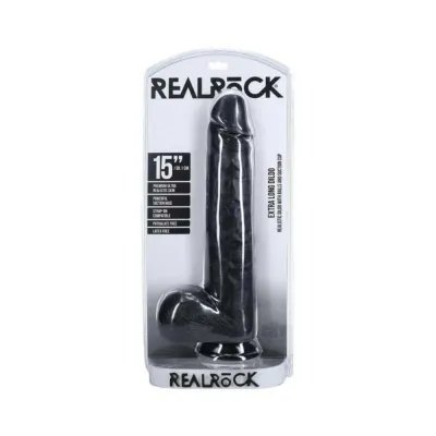 Extreme Dildos Realrock Extra Long 15 In Dildo With Balls Black
